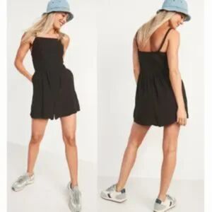 Old Navy Linen Overall Shortall Romper Womens 4X Plus Size Adjustable Festival